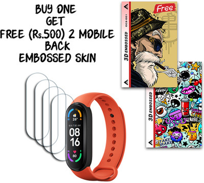 SOMTONE Screen Guard for Mi Smart Band 6 NFC 1.56 inch WITH FREE 500 RUPEES 2 3D EMBOSSED SKIN FOR MOBILE BACK S001(Pack of 4)