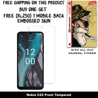SOMTONE Tempered Glass Guard for Nokia C22 And Free 1 Mobile Back Embossed Skin With Cut FS001(Pack of 1)
