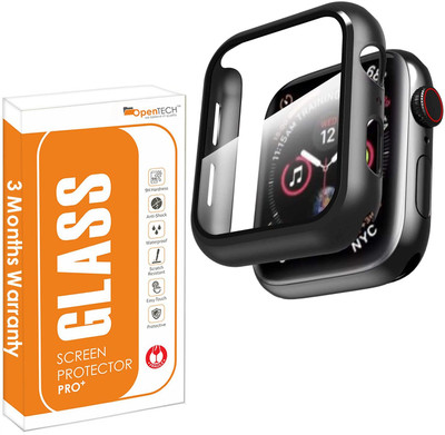 OpenTech Screen Guard for Hard Matte Silicone Protection Front Case Cover with Attached Screen Protector Compatible for Apple Watch Series 8 and 7 (45mm) Full Coverage (Black) with 3 Months warranty(Pack of 1)