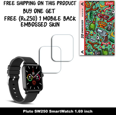 SOMTONE Screen Guard for Pluto SW250 SmartWatch 1.69 inch WITH FREE 250 RUPEES 1 3D EMBOSSED SKIN FOR MOBILE BACK W2S018(Pack of 2)