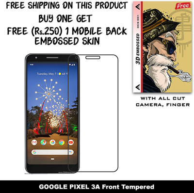SOMTONE Tempered Glass Guard for GOOGLE PIXEL 3A And Free 1 Mobile Back Embossed Skin With Cut FS001(Pack of 1)