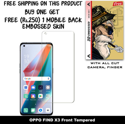 SOMTONE Tempered Glass Guard for OPPO FIND X3 And Free 1 Mobile Back Embossed Skin With Cut FS001(Pack of 1)