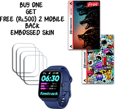 SOMTONE Screen Guard for Fastrack FS1 SmartWatch 1.95 inch WITH FREE 500 RUPEES 2 3D EMBOSSED SKIN FOR MOBILE BACK S061(Pack of 4)
