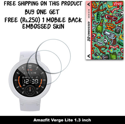 SOMTONE Screen Guard for Amazfit Verge Lite 1.3 inch WITH FREE 250 RUPEES 1 3D EMBOSSED SKIN FOR MOBILE BACK W2S018(Pack of 2)