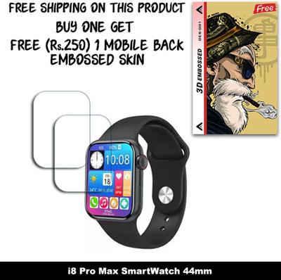 SOMTONE Screen Guard for i8 Pro Max SmartWatch 44mm WITH FREE 250 RUPEES 1 3D EMBOSSED SKIN FOR MOBILE BACK W2S001(Pack of 2)