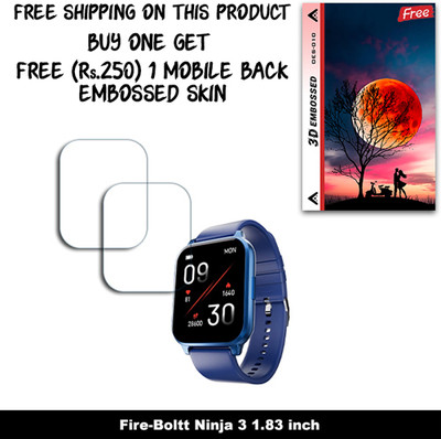 SOMTONE Screen Guard for Fire-Boltt Ninja 3 1.83 inch WITH FREE 250 RUPEES 1 3D EMBOSSED SKIN FOR MOBILE BACK W2S010(Pack of 2)