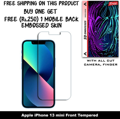 ARBAN Tempered Glass Guard for Apple iPhone 13 mini And Free 1 Mobile Back Embossed Skin With Cut FS002(Pack of 1)