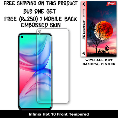 SOMTONE Tempered Glass Guard for Infinix Hot 10 (Free 1 Mobile Back Embossed Skin With Cut FS010)(Pack of 1)