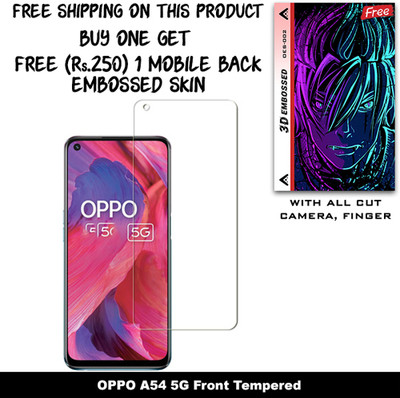 ARBAN Tempered Glass Guard for OPPO A54 5G And Free 1 Mobile Back Embossed Skin With Cut FS002(Pack of 1)