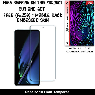 SOMTONE Tempered Glass Guard for Oppo K11x And Free 1 Mobile Back Embossed Skin With Cut FS002(Pack of 1)