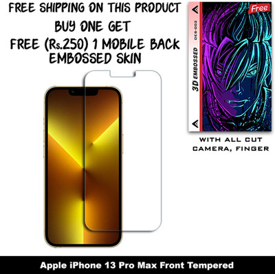 SOMTONE Tempered Glass Guard for Apple iPhone 13 Pro Max And Free 1 Mobile Back Embossed Skin With Cut FS002(Pack of 1)
