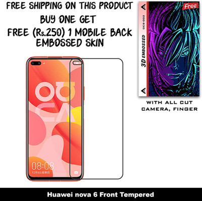 SOMTONE Tempered Glass Guard for Huawei nova 6 And Free 1 Mobile Back Embossed Skin With Cut FS002(Pack of 1)