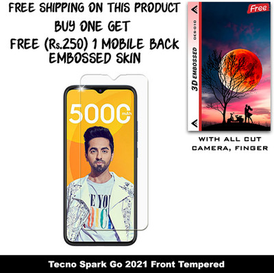 SOMTONE Tempered Glass Guard for Tecno Spark Go 2021 (Free 1 Mobile Back Embossed Skin With Cut FS010)(Pack of 1)
