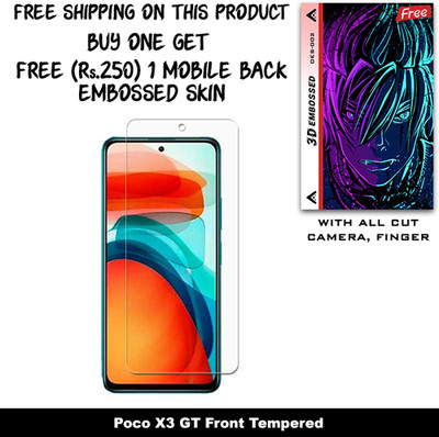 SOMTONE Tempered Glass Guard for Poco X3 GT And Free 1 Mobile Back Embossed Skin With Cut FS002(Pack of 1)