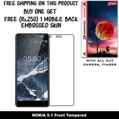 SOMTONE Tempered Glass Guard for NOKIA 5.1 (Free 1 Mobile Back Embossed Skin With Cut FS010)(Pack of 1)