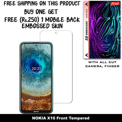 ARBAN Tempered Glass Guard for NOKIA X10 And Free 1 Mobile Back Embossed Skin With Cut FS002(Pack of 1)