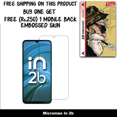 ARBAN Screen Guard for Micromax 2b FRONT TEMPERED GLASS And Free 1 Mobile Back Embossed Skin With Cut FS001(Pack of 1)