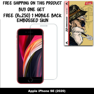 ARBAN Screen Guard for Apple iPhone SE (2020) FRONT TEMPERED GLASS And Free 1 Mobile Back Embossed Skin With Cut FS001(Pack of 1)