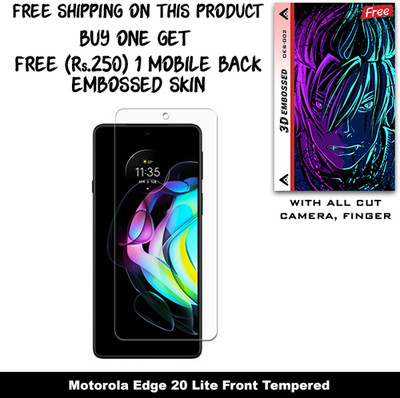 SOMTONE Tempered Glass Guard for Motorola Edge 20 Lite And Free 1 Mobile Back Embossed Skin With Cut FS002(Pack of 1)