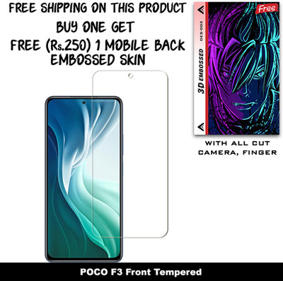 SOMTONE Tempered Glass Guard for POCO F3 And Free 1 Mobile Back Embossed Skin With Cut FS002(Pack of 1)