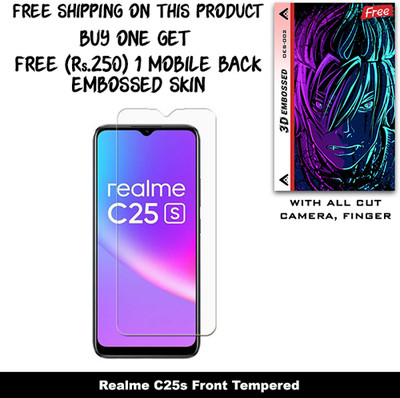 SOMTONE Tempered Glass Guard for Realme C25s And Free 1 Mobile Back Embossed Skin With Cut FS002(Pack of 1)