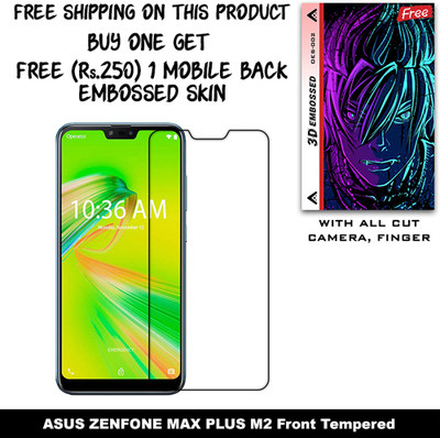 ARBAN Tempered Glass Guard for ASUS ZENFONE MAX PLUS M2 And Free 1 Mobile Back Embossed Skin With Cut FS002(Pack of 1)