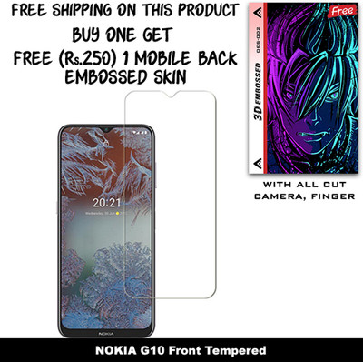 ARBAN Tempered Glass Guard for NOKIA G10 And Free 1 Mobile Back Embossed Skin With Cut FS002(Pack of 1)