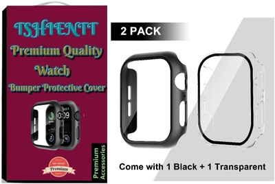 TSHIENTT Tempered Glass Guard for Compatible with Apple Watch Series 6/SE/Series 5/Series 4 40mm, Hard PC Cover with Built-in 9H Tempered Glass, (1 Black + 1 Transparent) (Watch not included)(Pack of 2)