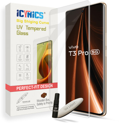 ICYNICS Tempered Glass Guard for vivo T3 Pro 5G, Full Adhesive 3D Curved Scratch Resistant UV Screen Protector with Installation Kit (Wooden box to ensure safety)(Pack of 1)