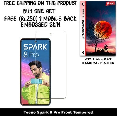SOMTONE Tempered Glass Guard for Tecno Spark 8 Pro (Free 1 Mobile Back Embossed Skin With Cut FS010)(Pack of 1)