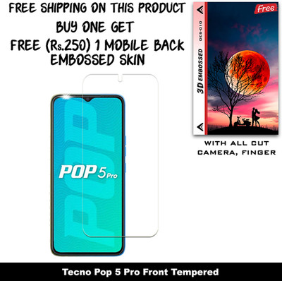 SOMTONE Tempered Glass Guard for Tecno Pop 5 Pro (Free 1 Mobile Back Embossed Skin With Cut FS010)(Pack of 1)