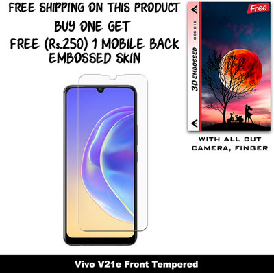 SOMTONE Tempered Glass Guard for Vivo V21e (Free 1 Mobile Back Embossed Skin With Cut FS010)(Pack of 1)