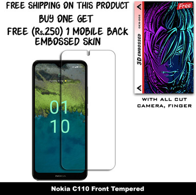 ARBAN Tempered Glass Guard for Nokia C110 And Free 1 Mobile Back Embossed Skin With Cut FS002(Pack of 1)