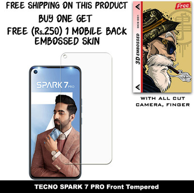 SOMTONE Tempered Glass Guard for TECNO SPARK 7 PRO And Free 1 Mobile Back Embossed Skin With Cut FS001(Pack of 1)