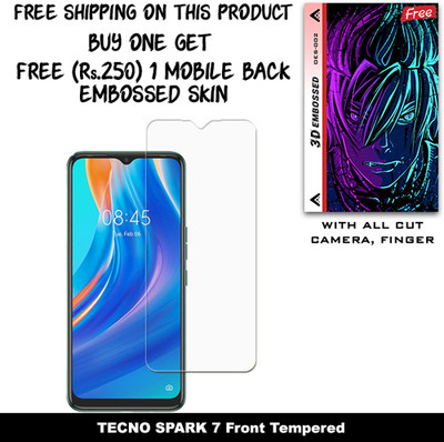 ARBAN Tempered Glass Guard for TECNO SPARK 7 And Free 1 Mobile Back Embossed Skin With Cut FS002(Pack of 1)