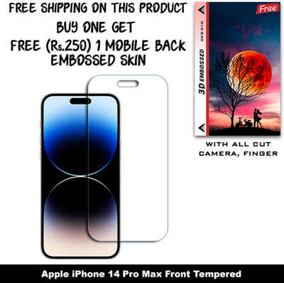 SOMTONE Tempered Glass Guard for Apple iPhone 14 Pro Max (Free 1 Mobile Back Embossed Skin With Cut FS010)(Pack of 1)