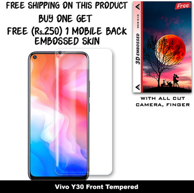 SOMTONE Tempered Glass Guard for Vivo Y30 (Free 1 Mobile Back Embossed Skin With Cut FS010)(Pack of 1)