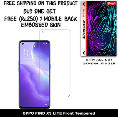 ARBAN Tempered Glass Guard for OPPO FIND X3 LITE And Free 1 Mobile Back Embossed Skin With Cut FS002(Pack of 1)