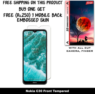 SOMTONE Tempered Glass Guard for Nokia C30 (Free 1 Mobile Back Embossed Skin With Cut FS010)(Pack of 1)
