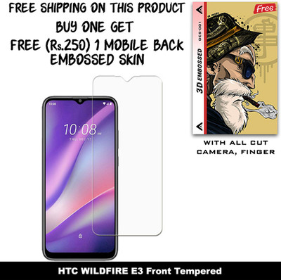SOMTONE Tempered Glass Guard for HTC WILDFIRE E3 And Free 1 Mobile Back Embossed Skin With Cut FS001(Pack of 1)
