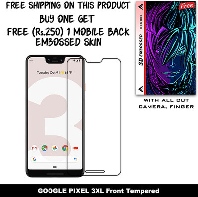 ARBAN Tempered Glass Guard for GOOGLE PIXEL 3XL And Free 1 Mobile Back Embossed Skin With Cut FS002(Pack of 1)