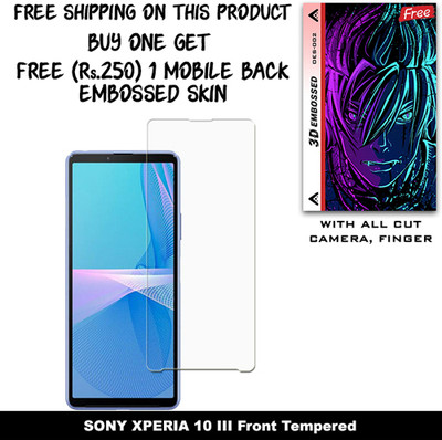 SOMTONE Tempered Glass Guard for SONY XPERIA 10 III And Free 1 Mobile Back Embossed Skin With Cut FS002(Pack of 1)
