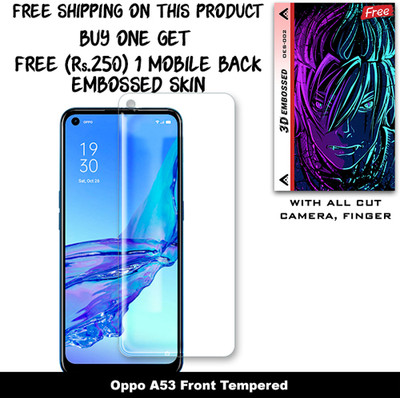 ARBAN Tempered Glass Guard for Oppo A53 And Free 1 Mobile Back Embossed Skin With Cut FS002(Pack of 1)