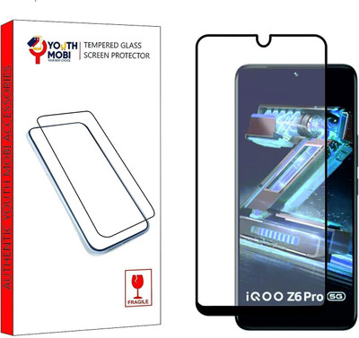 YOUTH MOBI Tempered Glass Guard for iQOO Z6 Pro 5G / iQOO Z6 44w 5G / Vivo T1 Pro 5G / Vivo V21 5G / Vivo V25 5G (Black) with Edge to Edge Full Screen Coverage(Pack of 1)