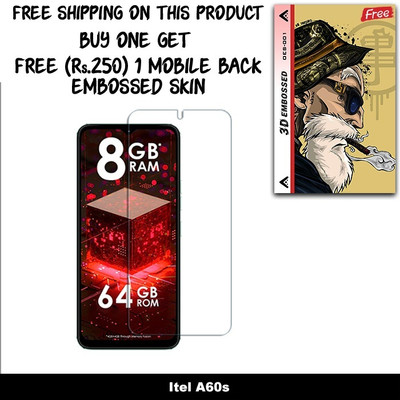 SOMTONE Tempered Glass Guard for Itel A60s FRONT TEMPERED GLASS And Free 1 Mobile Back Embossed Skin With Cut FS001(Pack of 1)