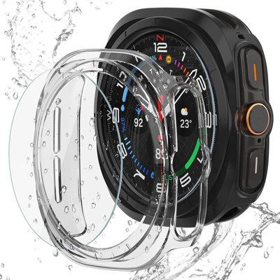 DPJ Tempered Glass Guard for Galaxy Watch 7 Ultra 47mm Screen Protector Case Cover, Scratch Resistant Tempered Glass Galaxy Watch 7 Screen Protector & Watch 7 Case Hard PC Bumper for Samsung Galaxy Watch7 Ultra [CLEAR] [WITH GLASS SCREEN](Pack of 1)