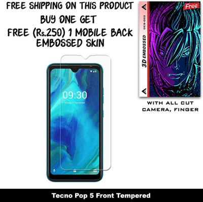 ARBAN Tempered Glass Guard for Tecno Pop 5 And Free 1 Mobile Back Embossed Skin With Cut FS002(Pack of 1)