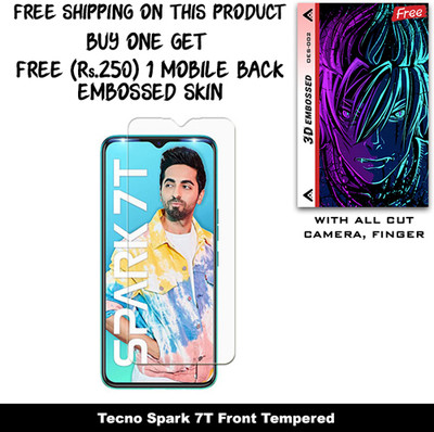 ARBAN Tempered Glass Guard for Tecno Spark 7T And Free 1 Mobile Back Embossed Skin With Cut FS002(Pack of 1)