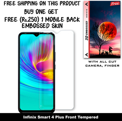 SOMTONE Tempered Glass Guard for Infinix Smart 4 Plus (Free 1 Mobile Back Embossed Skin With Cut FS010)(Pack of 1)