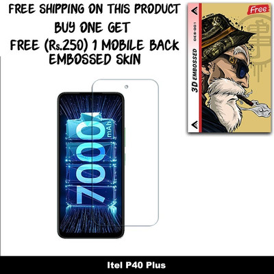 ARBAN Screen Guard for Itel P40 Plus FRONT TEMPERED GLASS And Free 1 Mobile Back Embossed Skin With Cut FS001(Pack of 1)